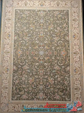 فرش کلاسیک 1500 شانه طرح افشان نگار رنگ طوسی دودی گل برجسته کاشان اصلی