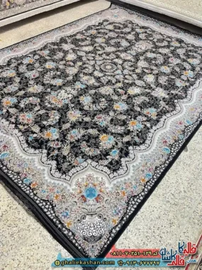 فرش کلاسیک 700 شانه طرح افشان رها رنگ سرمه ای مشکی کاشان