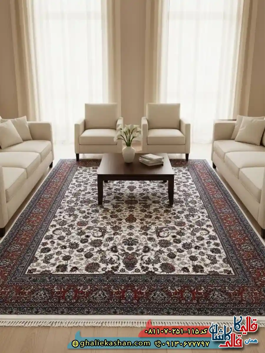 فرش کلاسیک 700 شانه طرح افشان گلریز رنگ کرم سفید حاشیه گلبهی کاشان اصلی فرش کلاسیک 700 شانه طرح افشان گلریز رنگ کرم سفید حاشیه گلبهی کاشان اصلی