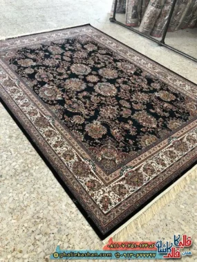 فرش کلاسیک 700 شانه طرح افشان یاشار رنگ سرمه ای مشکی کاشان