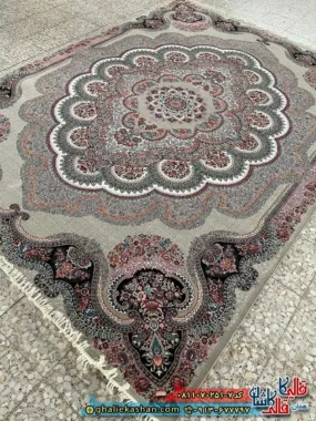 فرش کلاسیک 700 شانه طرح باغ ملک رنگ طوسی فیلی کاشان