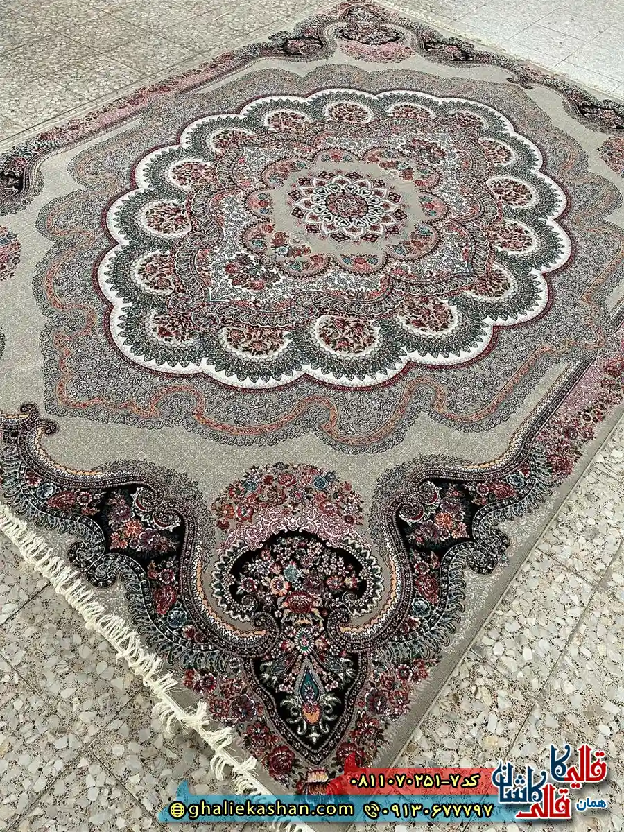 فرش کلاسیک 700 شانه طرح باغ ملک رنگ طوسی فیلی کاشان اصلی فرش کلاسیک 700 شانه طرح باغ ملک رنگ طوسی فیلی کاشان اصلی