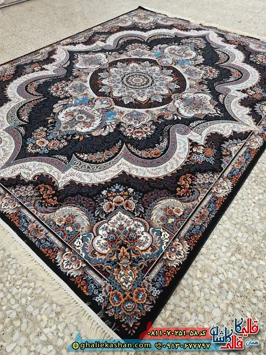 فرش کلاسیک 700 شانه طرح شهیاد رنگ سرمه ای مشکی کاشان اصلی فرش کلاسیک 700 شانه طرح شهیاد رنگ سرمه ای مشکی کاشان اصلی