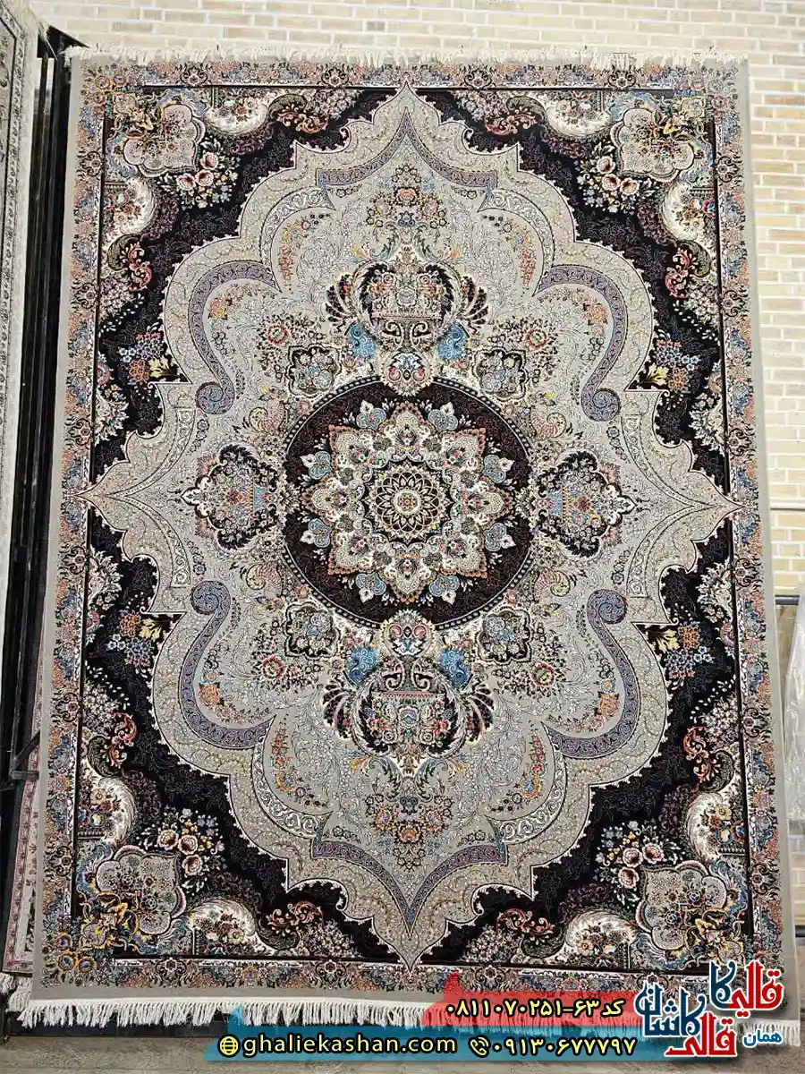 فرش کلاسیک 700 شانه طرح شهیاد رنگ طوسی فیلی کاشان اصلی