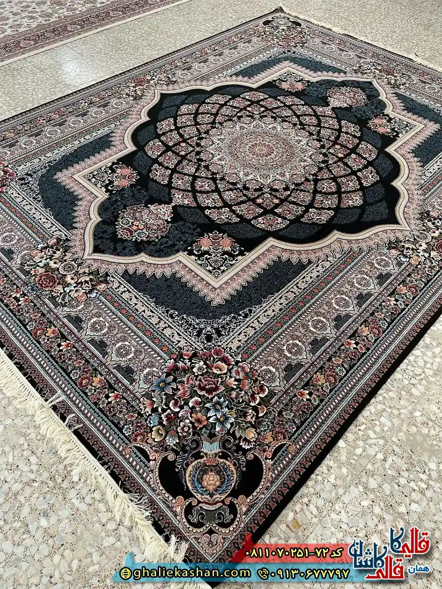 فرش کلاسیک 700 شانه طرح لوکس دیانا رنگ سرمه ای مشکی کاشان اصلی فرش کلاسیک 700 شانه طرح لوکس دیانا رنگ سرمه ای مشکی کاشان اصلی