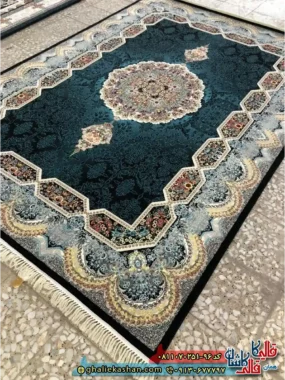 فرش کلاسیک 700 شانه طرح هالیدی رنگ سرمه ای مشکی کاشان