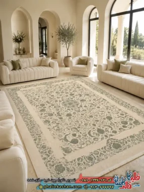 فرش 1200 شانه طرح افشان ساره رنگ کرم سبز کاشان