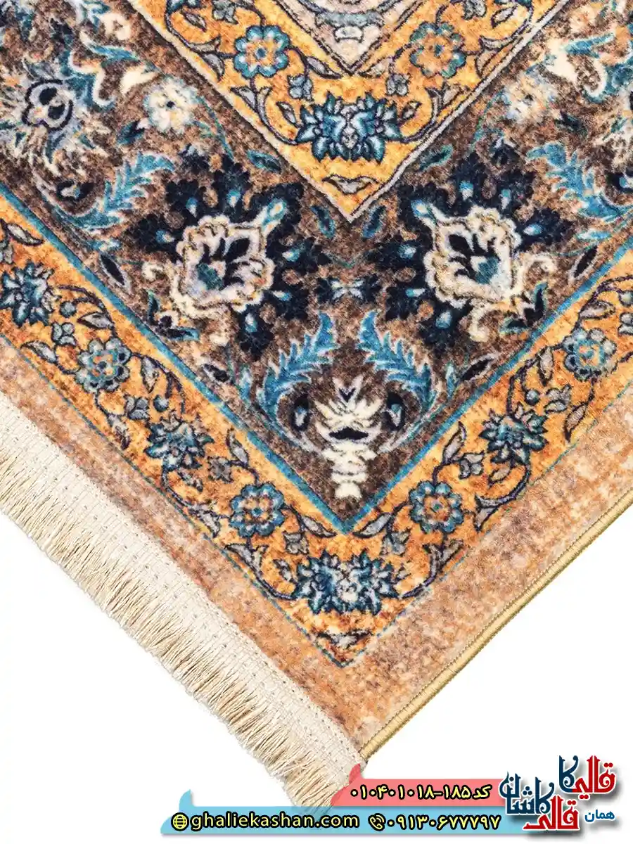 فرش وینتیج سنتی 1000 شانه طرح شاه گل مشهد رنگ بژ قهوه ای کاشان نزدیک3