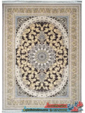 فرش کلاسیک 1200 شانه طرح سالار زمینه طوسی سیلور گل برجسته کاشان اصلی