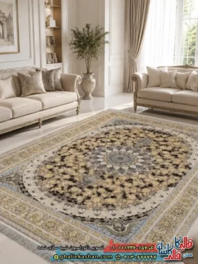 فرش کلاسیک 1200 شانه طرح سالار رنگ طوسی سیلور گل برجسته کاشان