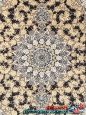 فرش کلاسیک 1200 شانه طرح سالار زمینه طوسی سیلور گل برجسته کاشان زمینه