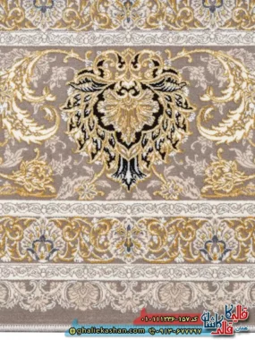 فرش کلاسیک 1200 شانه طرح سالار زمینه طوسی سیلور گل برجسته کاشان نزدیک
