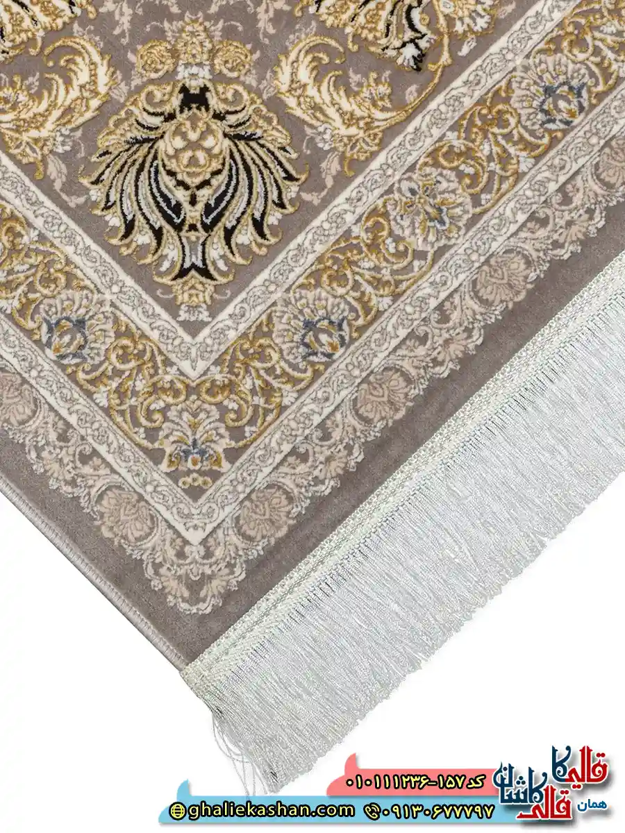 فرش کلاسیک 1200 شانه طرح سالار زمینه طوسی سیلور گل برجسته کاشان نزدیک2