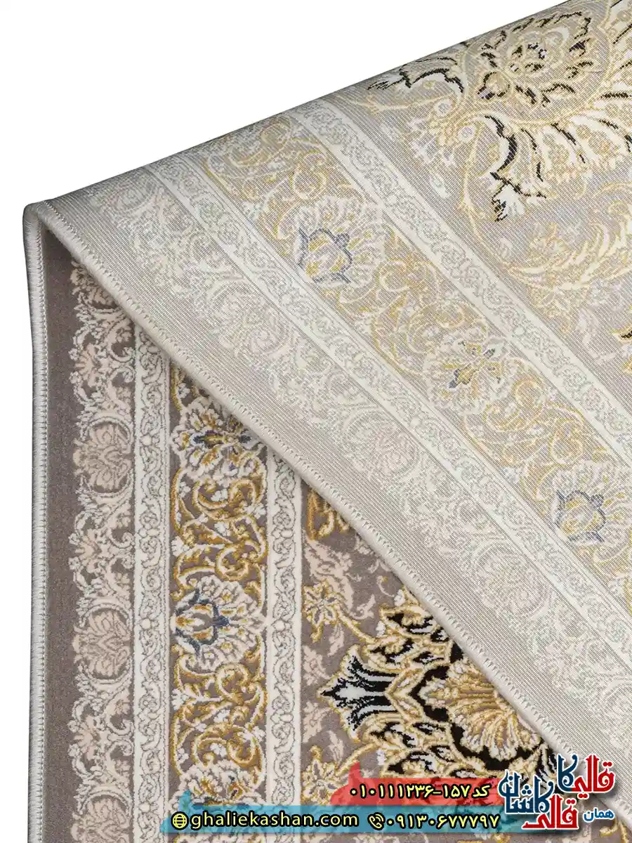 فرش کلاسیک 1200 شانه طرح سالار زمینه طوسی سیلور گل برجسته کاشان نزدیک3