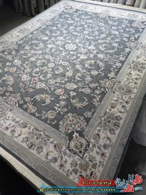 فرش کلاسیک 700 شانه طرح افشان جانا رنگ طوسی دودی کاشان اصلی