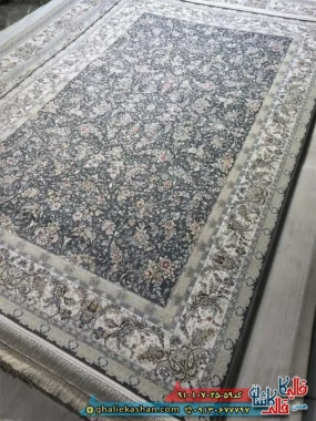 فرش کلاسیک 700 شانه طرح افشان رزلین رنگ طوسی دودی کاشان اصلی