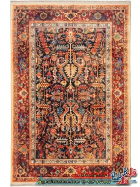 فرش وینتیج سنتی 1000 شانه طرح افشان هراتی درختی رنگ مشکی قرمز کاشان اصلی