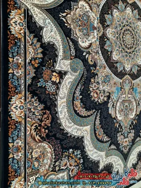 فرش کلاسیک 700 شانه طرح شهیاد رنگ سرمه ای مشکی کاشان نزدیک