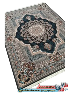 فرش کلاسیک 700 شانه طرح لوکس رنگ سرمه ای کاشان اصلی