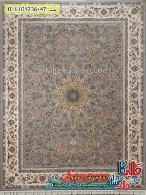 فرش 1200 شانه طرح افشان قجری رنگ طوسی نقره ای کاشان اصلی