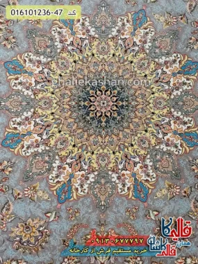 فرش 1200 شانه طرح افشان قجری رنگ طوسی نقره ای کاشان زمینه