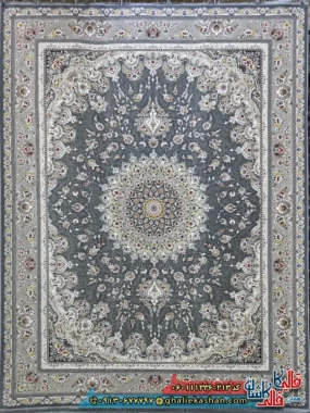فرش 1200 شانه طرح بردیا رنگ طوسی دودی گل برجسته کاشان