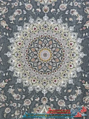 فرش 1200 شانه طرح بردیا رنگ طوسی دودی گل برجسته کاشان زمینه