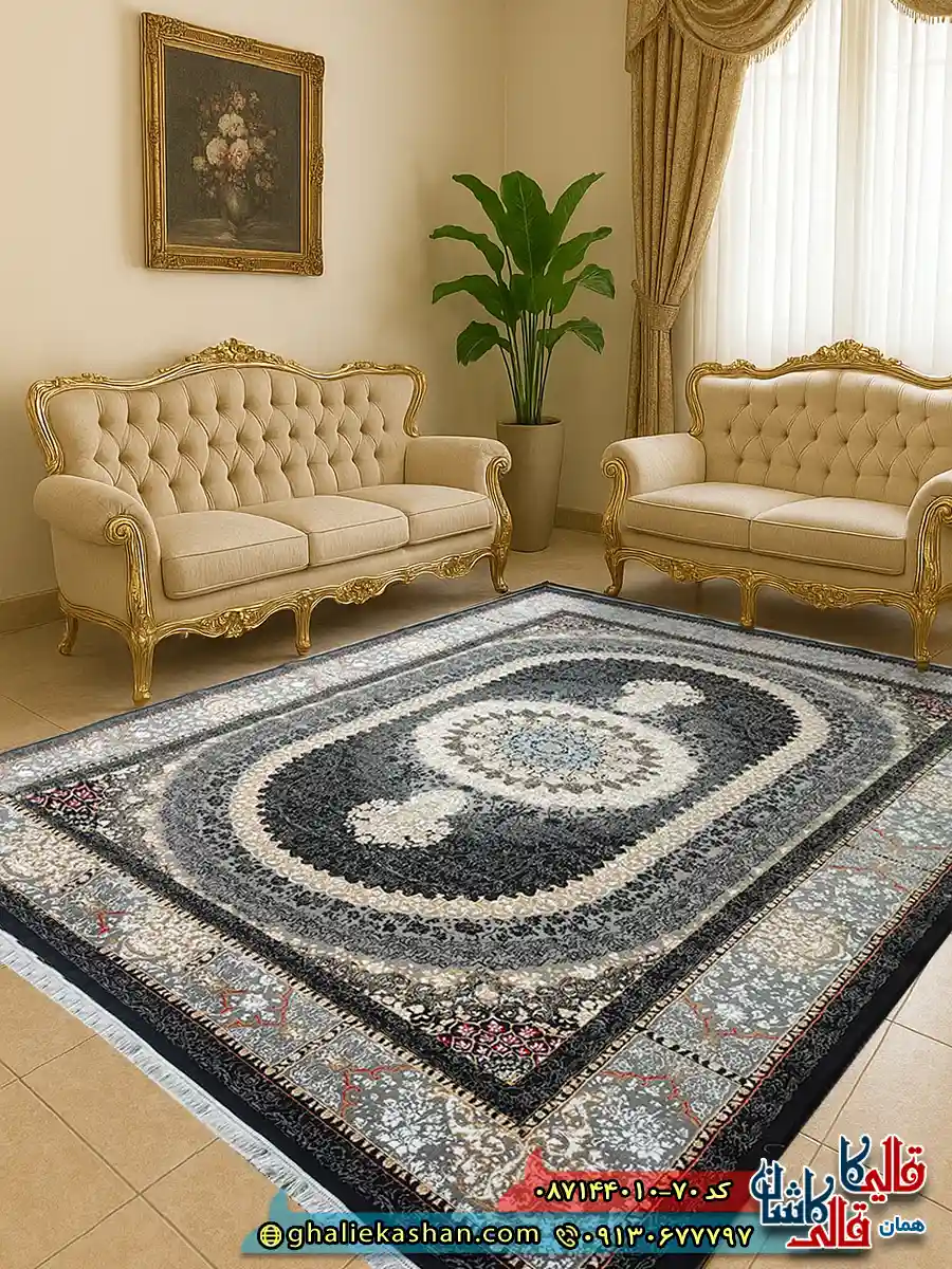 فرش ارزان طرح 700 شانه طرح صدرا رنگ مشکی سرمه ای کاشان دکوراسیون فرش ارزان طرح 700 شانه طرح صدرا رنگ مشکی سرمه ای کاشان دکوراسیون